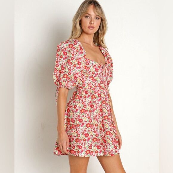 For Love and Lemon Auden Puff Sleeve Mini Dress Size Medium - Picture 10 of 13